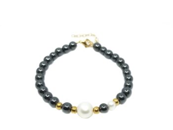 ειροποίητο βραχιόλι από αιματίτη και μαργαριτάρι στρόγγυλο