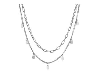 κολιέ ατσάλι ασημί διπλό σταγόνες