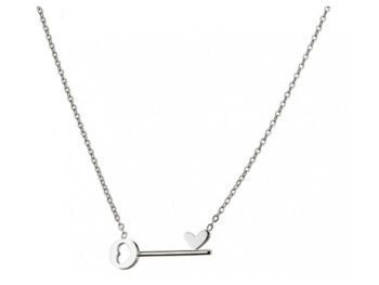 κολιέ ατσάλι ασημί κλειδάκι