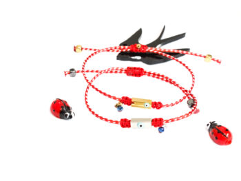 χειροποίητο βραχιόλι Μάρτης ματάκια ατσάλι