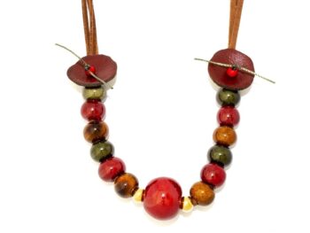 κολιέ πορσελάνες και δέρμα