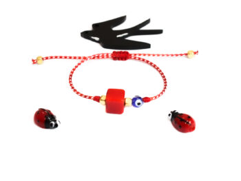 χειροποίητο βραχιόλι Μάρτης κόκκινη χάντρα