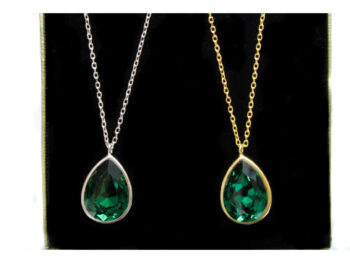 κολιέ ασημένιο πράσινο κρύσταλλο