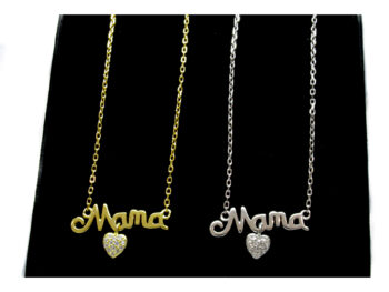 κολιέ ασημένιο μαμά καρδούλα ζιργκόν