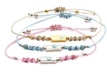 χειροποίητο βραχιόλι ματάκι ατσάλι κορδόνι