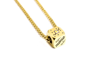 κολιέ ατσάλι mom επιχρυσωμένο κύβος