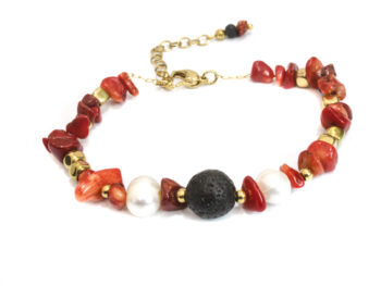 χειροποίητο βραχιόλι κοράλια λάβα μαργαριτάρι